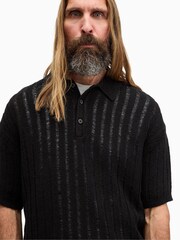 AllSaints Black Miller Short Sleeve Polo Shirt - Image 2 of 7