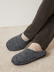 Grey Herringbone Mules Slippers - Image 1 of 6