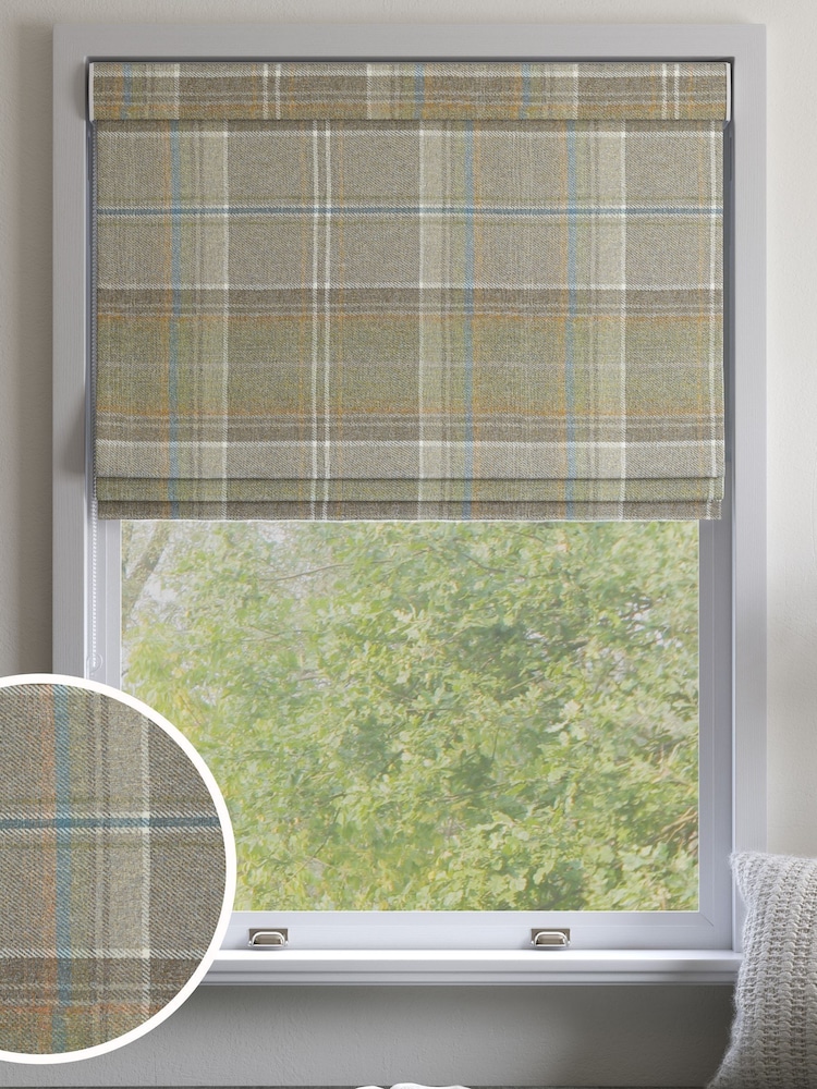 Dark Natural Check Made to Measure Roman Blind - Image 1 of 6