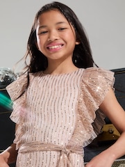 Lipsy Rose Gold Printed Sequin Ruffle Dress (2-16yrs) - Image 3 of 4