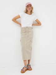 FatFace Candace Natural Cargo Midi Skirt - Image 3 of 6