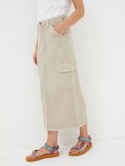 FatFace Candace Natural Cargo Midi Skirt - Image 4 of 6