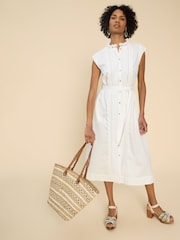 White Stuff White 100% Cotton Broderie Daisy Shirt Dress - Image 1 of 7