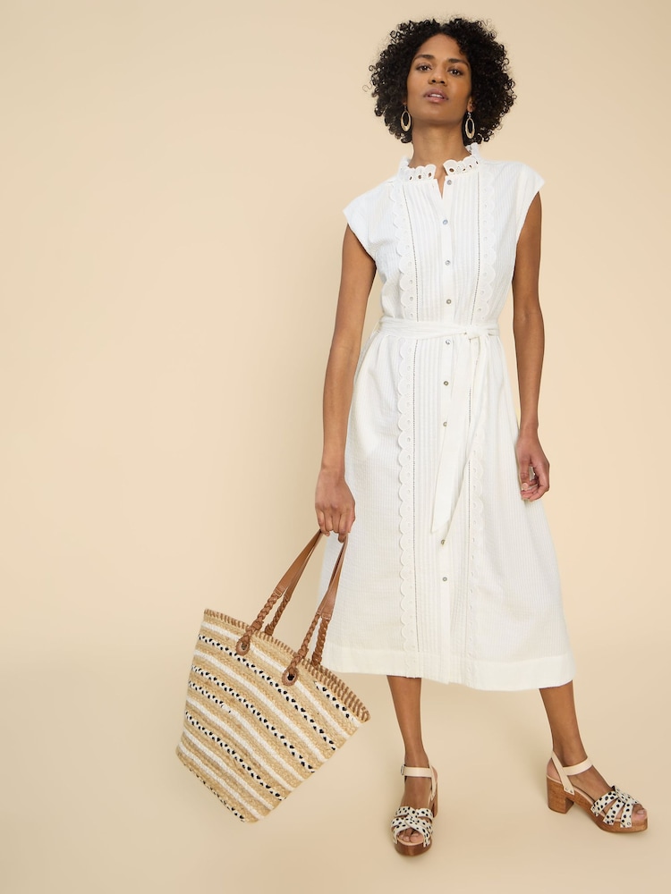 White Stuff White 100% Cotton Broderie Daisy Shirt Dress - Image 1 of 7