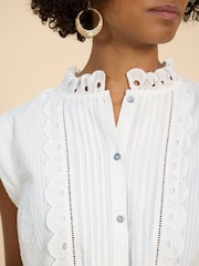 White Stuff White 100% Cotton Broderie Daisy Shirt Dress - Image 4 of 7