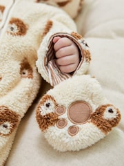 JoJo Maman Bébé Cream Bear Print Cosy Pramsuit - Image 3 of 3