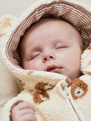 JoJo Maman Bébé Cream Bear Print Cosy Pramsuit - Image 4 of 7