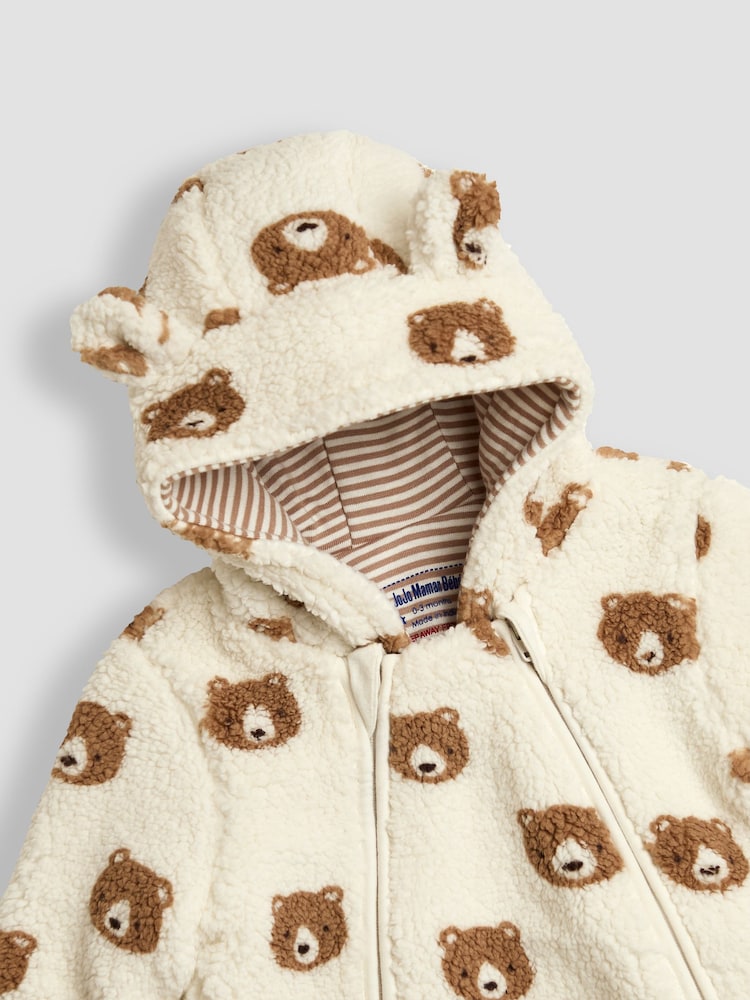 JoJo Maman Bébé Cream Bear Print Cosy Pramsuit - Image 4 of 4