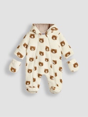 JoJo Maman Bébé Cream Bear Print Cosy Pramsuit - Image 5 of 7