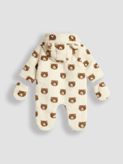 JoJo Maman Bébé Cream Bear Print Cosy Pramsuit - Image 6 of 7