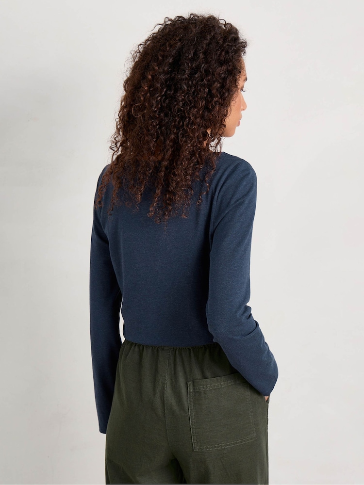 Seasalt Cornwall Blue Easel Long Sleeve Jersey Top - Image 2 of 4