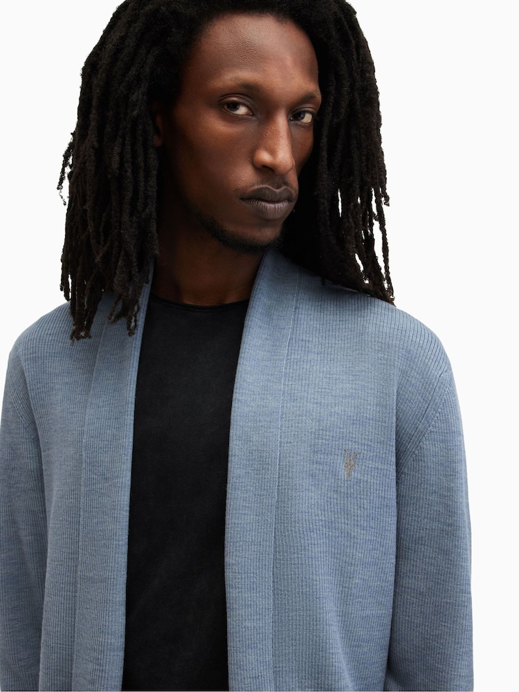 AllSaints Blue Mode Merino Open Cardigan - Image 2 of 6