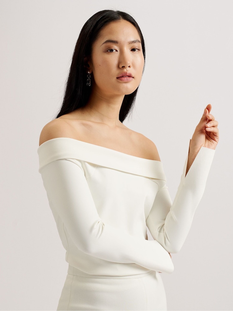 Ted Baker Cream Phollyy Off The Shoulder Long Sleeve Top - Image 2 of 6 Ted Baker Cream Phollyy Off The Shoulder Long Sleeve Top - Image 2 of 6
