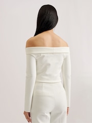 Ted Baker Cream Phollyy Off The Shoulder Long Sleeve Top - Image 4 of 6