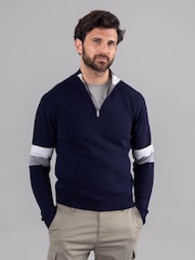 Lakeland Leather Blue Clothing Winston Quarter Zip Striped Jumper - Image 1 of 9