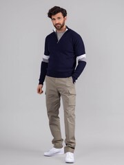 Lakeland Leather Blue Clothing Winston Quarter Zip Striped Jumper - Image 2 of 9