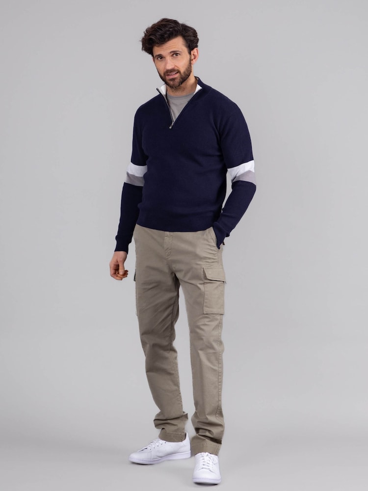 Lakeland Leather Blue Clothing Winston Quarter Zip Striped Jumper - Image 2 of 9