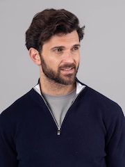 Lakeland Leather Blue Clothing Winston Quarter Zip Striped Jumper - Image 5 of 9