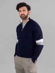 Lakeland Leather Blue Clothing Winston Quarter Zip Striped Jumper - Image 7 of 9