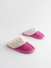 Pink Suede Faux Fur Lined Mule Slippers - Image 1 of 5