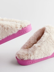 Pink Suede Faux Fur Lined Mule Slippers - Image 3 of 5