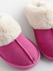 Pink Suede Faux Fur Lined Mule Slippers - Image 4 of 5