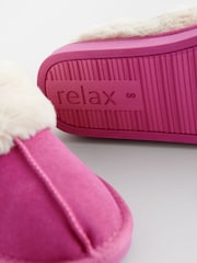Pink Suede Faux Fur Lined Mule Slippers - Image 5 of 5