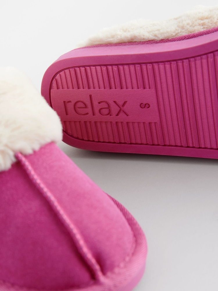 Pink Suede Faux Fur Lined Mule Slippers - Image 5 of 5