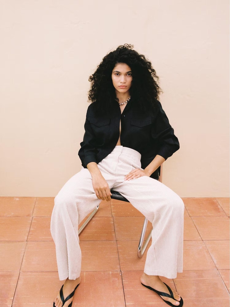 Mango Cream Striped Linen Suit Pants - Image 1 of 6