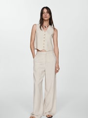 Mango Cream Striped Linen Suit Pants - Image 3 of 6