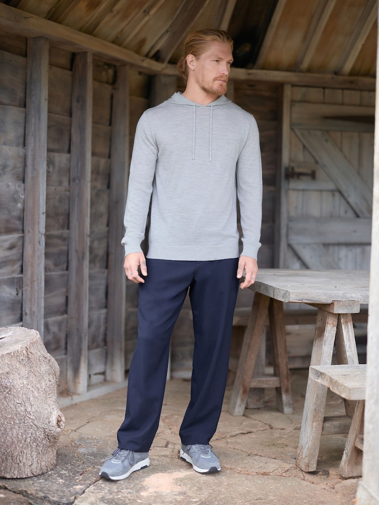 Light Grey Regular Fit 100% Merino Wool Signature Hoodie - Image 2 of 7