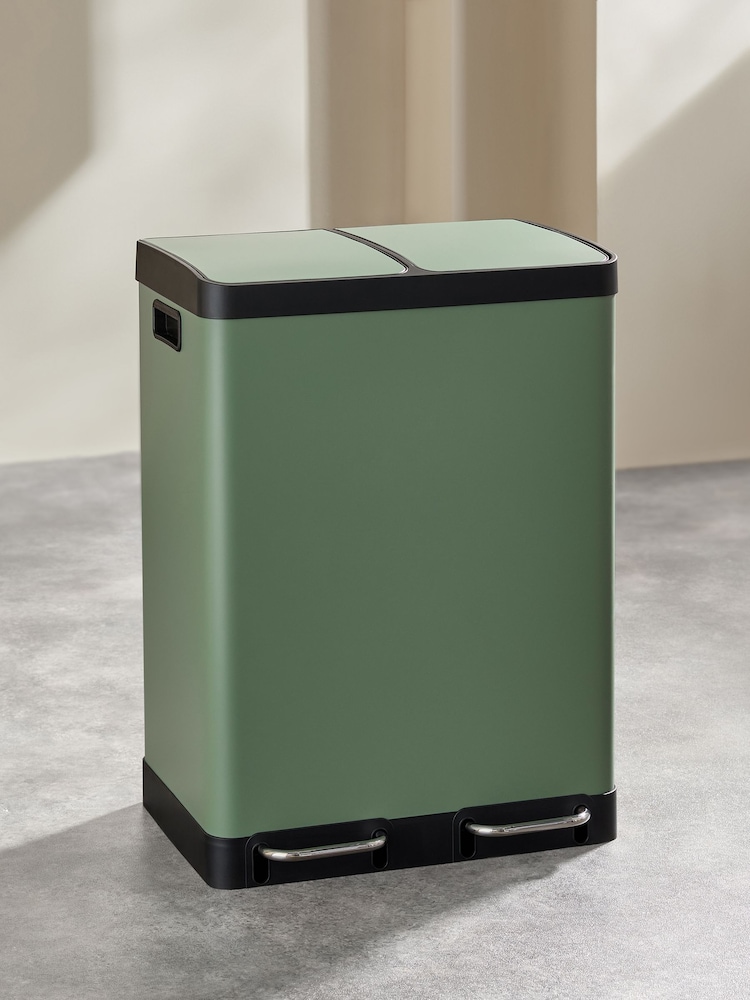 MADE.COM Green 2 Section 60 Litre Recycling and Waste Colter Bin - Image 2 of 6