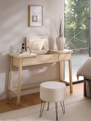 Light Natural Oti Oak Effect Mirror Console Dressing Table - Image 3 of 10