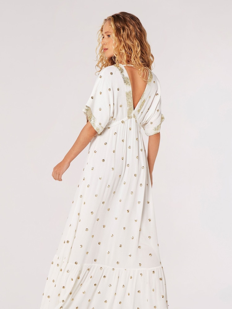 Apricot Cream Sequin Spot Kaftan Maxi Dress - Image 2 of 4