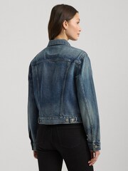 Lauren Ralph Lauren Blue Mid Wash Paizley Trucker Denim Jacket - Image 4 of 9