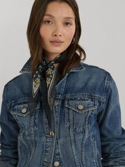 Lauren Ralph Lauren Blue Mid Wash Paizley Trucker Denim Jacket - Image 5 of 9