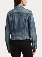 Lauren Ralph Lauren Blue Mid Wash Paizley Trucker Denim Jacket - Image 6 of 9