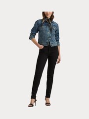 Lauren Ralph Lauren Blue Mid Wash Paizley Trucker Denim Jacket - Image 8 of 9