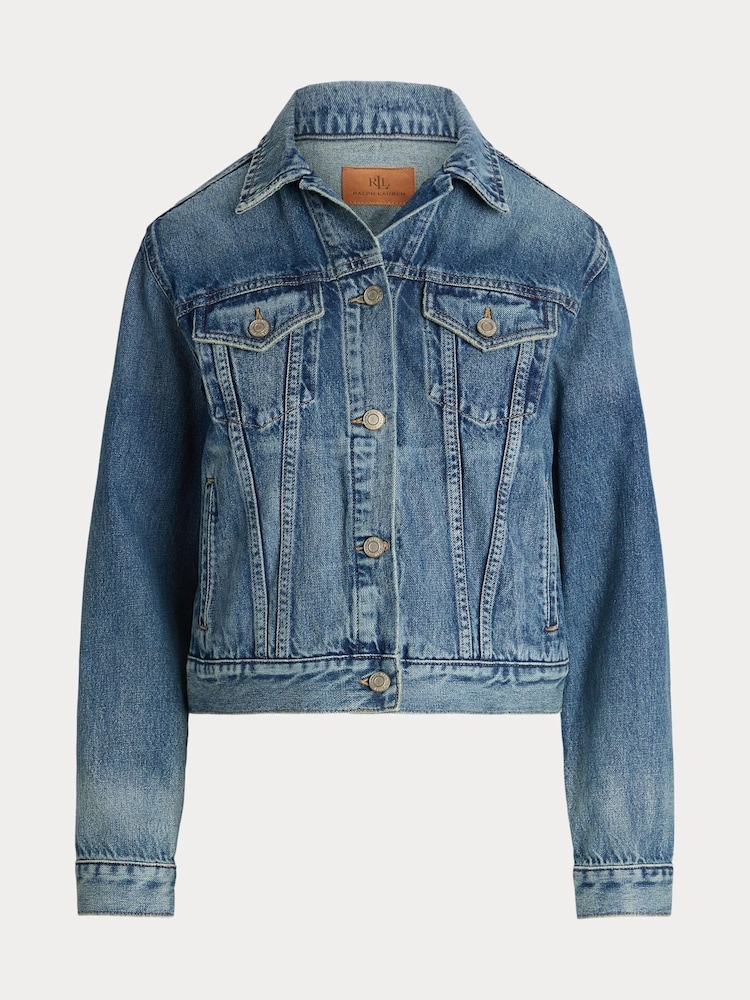 Lauren Ralph Lauren Blue Mid Wash Paizley Trucker Denim Jacket - Image 9 of 9