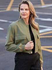 Sosandar Green Utility Bomber Jacket - Image 3 of 5