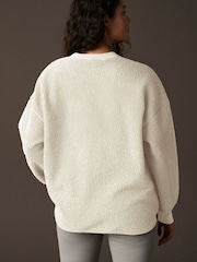 Ecru Print Relaxed Fit Teddy Borg Fleece Cord Back Longline Crew Neck Sweatshirt - Image 3 of 8
