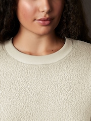 Ecru Print Relaxed Fit Teddy Borg Fleece Cord Back Longline Crew Neck Sweatshirt - Image 4 of 8