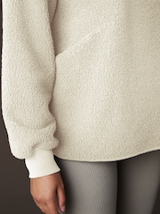 Ecru Print Relaxed Fit Teddy Borg Fleece Cord Back Longline Crew Neck Sweatshirt - Image 5 of 8