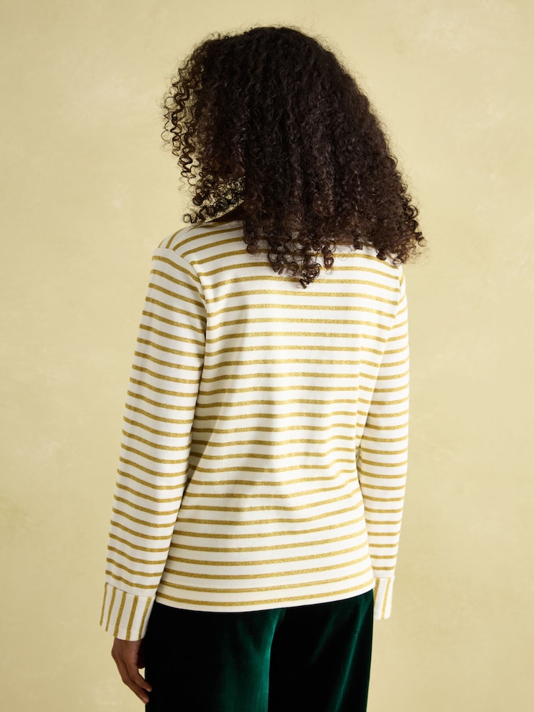 Joules Harbour Cream/Gold V-Neck Jersey Top - Image 2 of 6