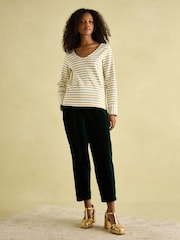 Joules Harbour Cream/Gold V-Neck Jersey Top - Image 3 of 6