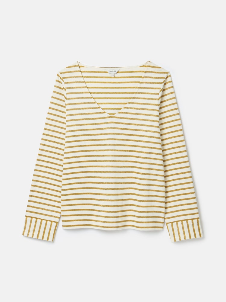 Joules Harbour Cream/Gold V-Neck Jersey Top - Image 6 of 6