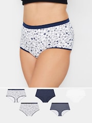 Yours Curve Blue YOURS 5 PACK Curve Black & Pink Floral Print Full Briefs - Image 1 of 5