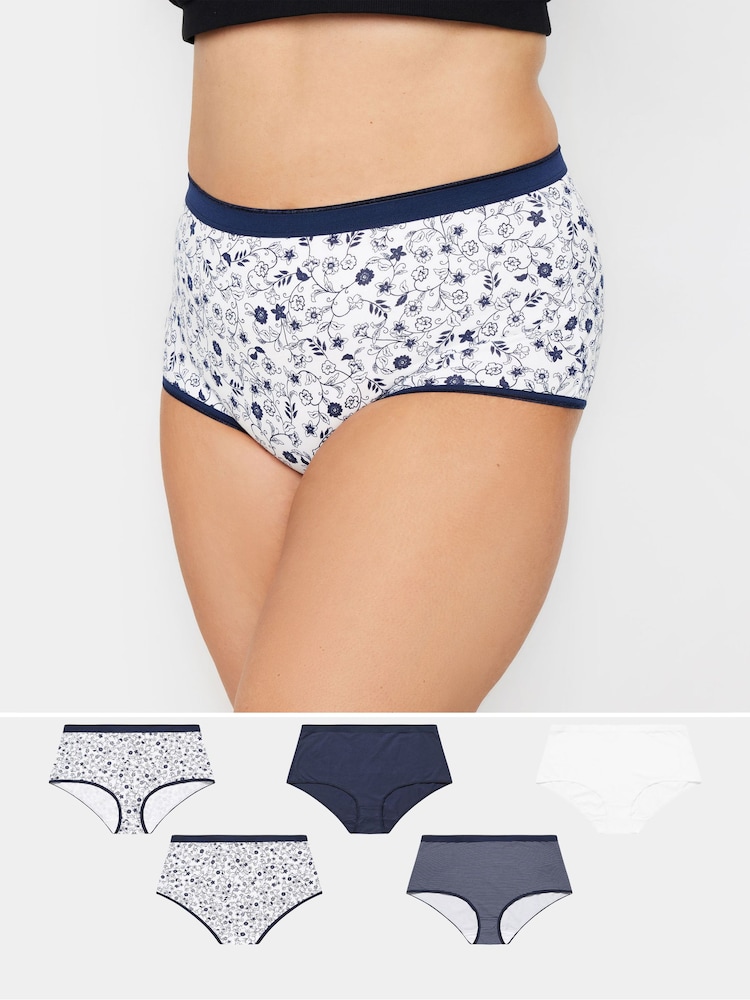 Yours Curve Blue YOURS 5 PACK Curve Black & Pink Floral Print Full Briefs - Image 1 of 5