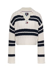 Tommy Jeans White Boxy Crop Stripe Top - Image 1 of 5
