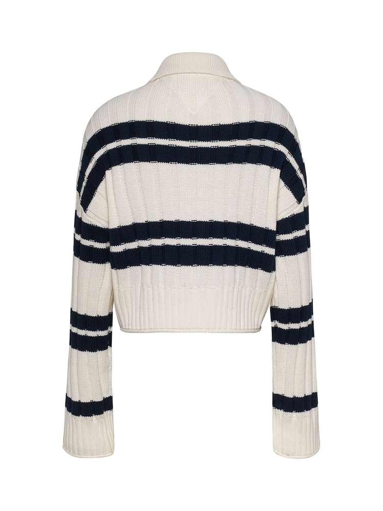 Tommy Jeans White Boxy Crop Stripe Top - Image 2 of 5